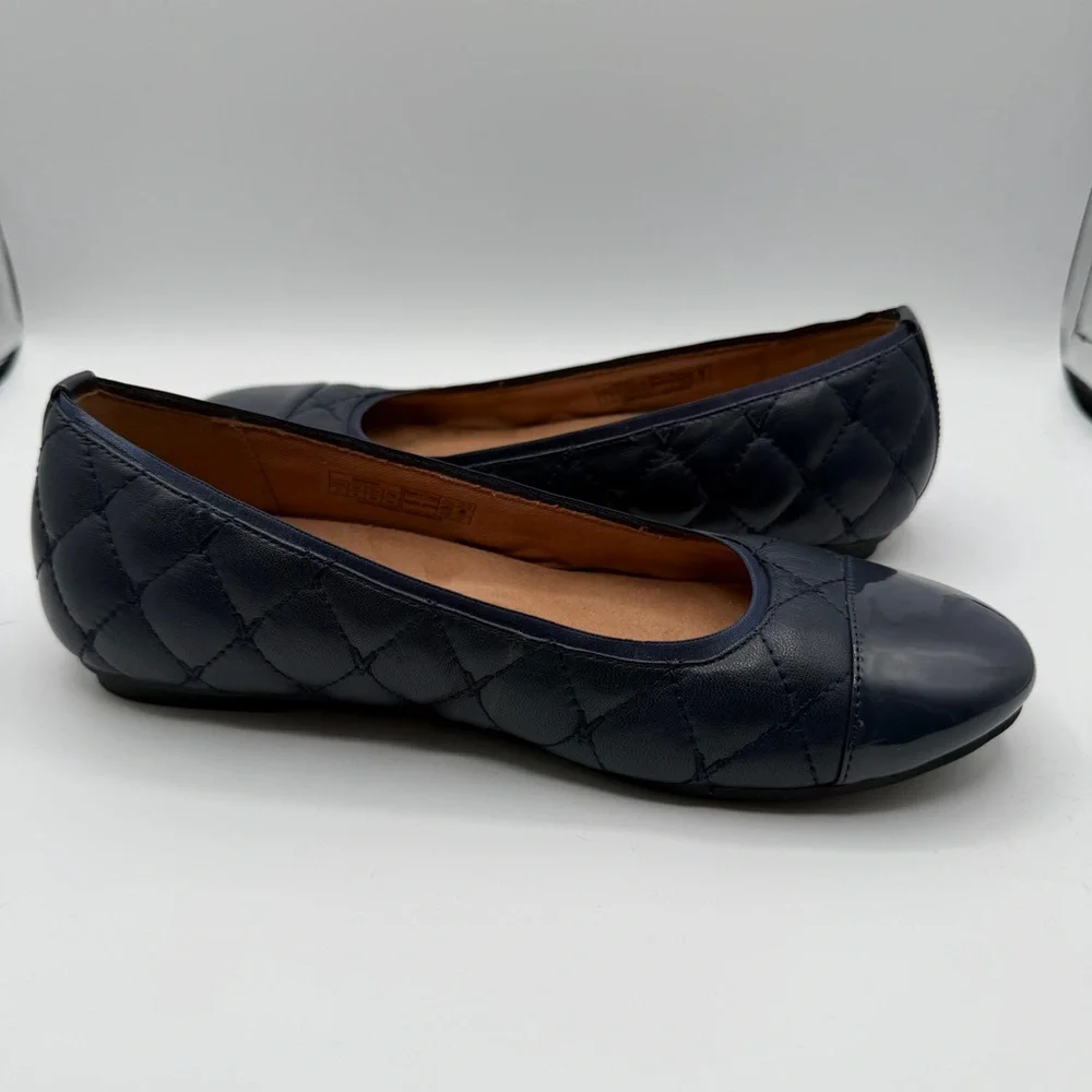 Vionic Desiree Quilted Ballet Flats Navy Patent Cap Toe Comfort Shoes US 7
